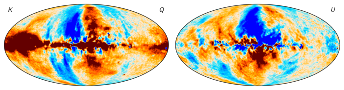 two oval shaped images of the cosmic microwave background radiation 